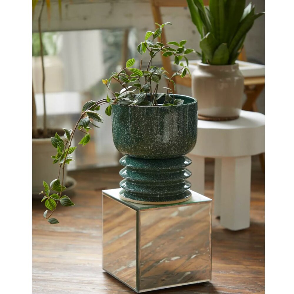 Sculptural Green-Speckled Flower Pot